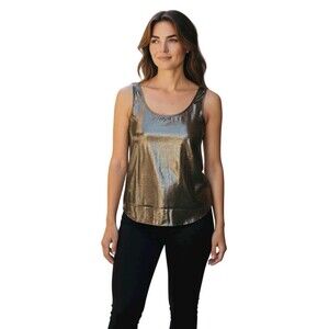 Francine Browner Gold Shimmer Metallic Sleeveless Knit Holiday Tank Top Med